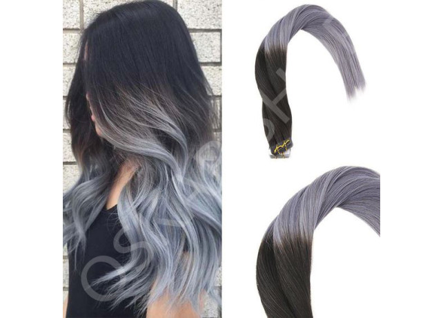 Tape In Black Collection Ombre 1b Metallic Grey